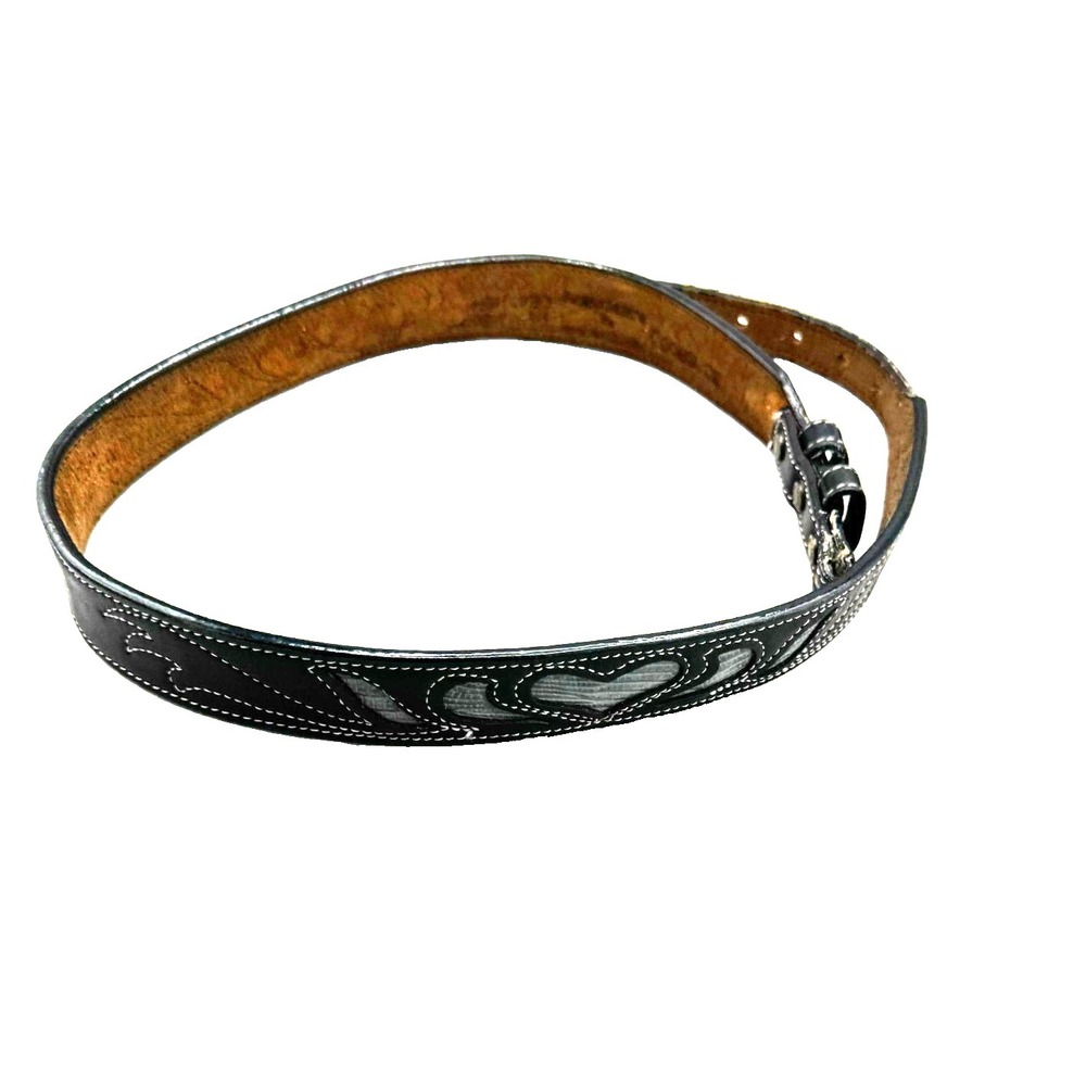 90s‎ Leegin Tooled Heart Leather Western Belt Women's 34 Cowgirl Landman Rodeo